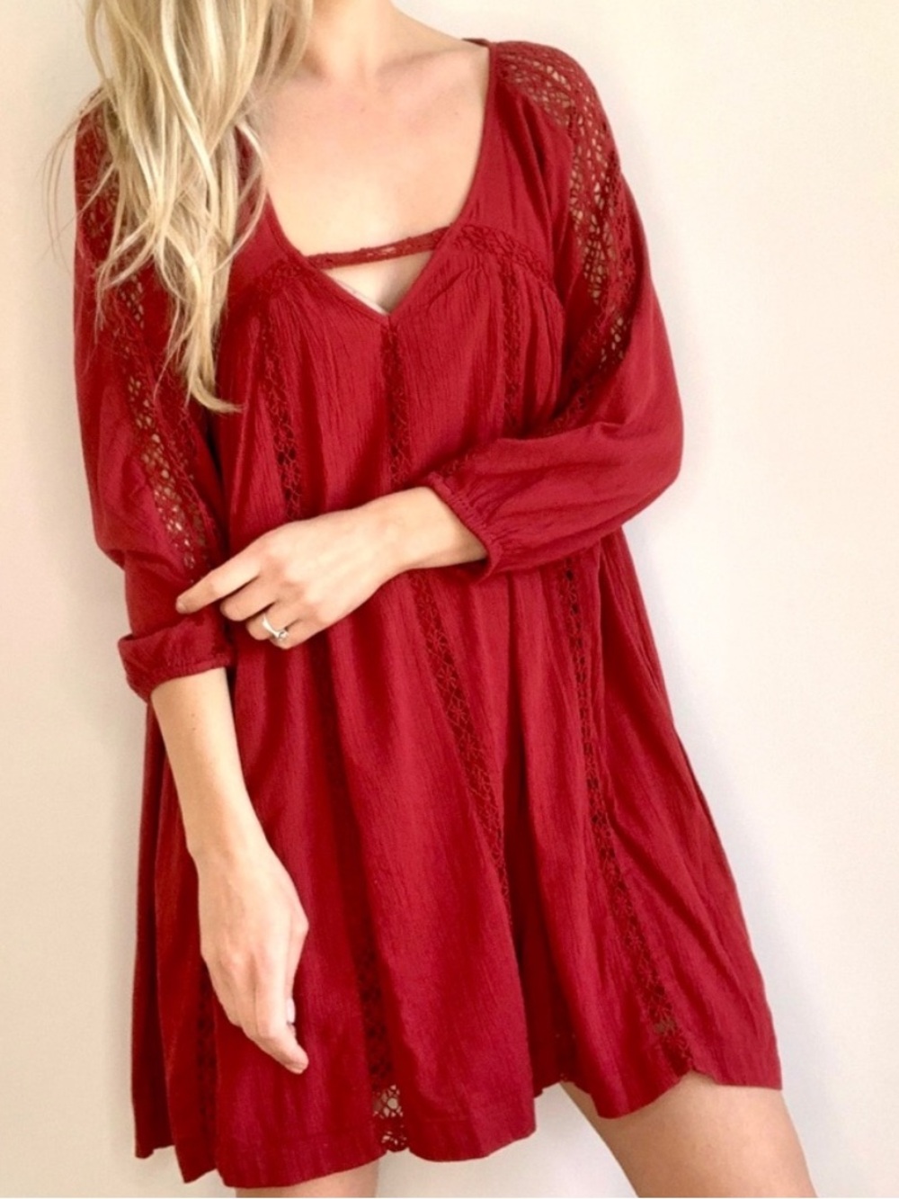 American Eagle outfitters red boho Lacey dress Tunis size M